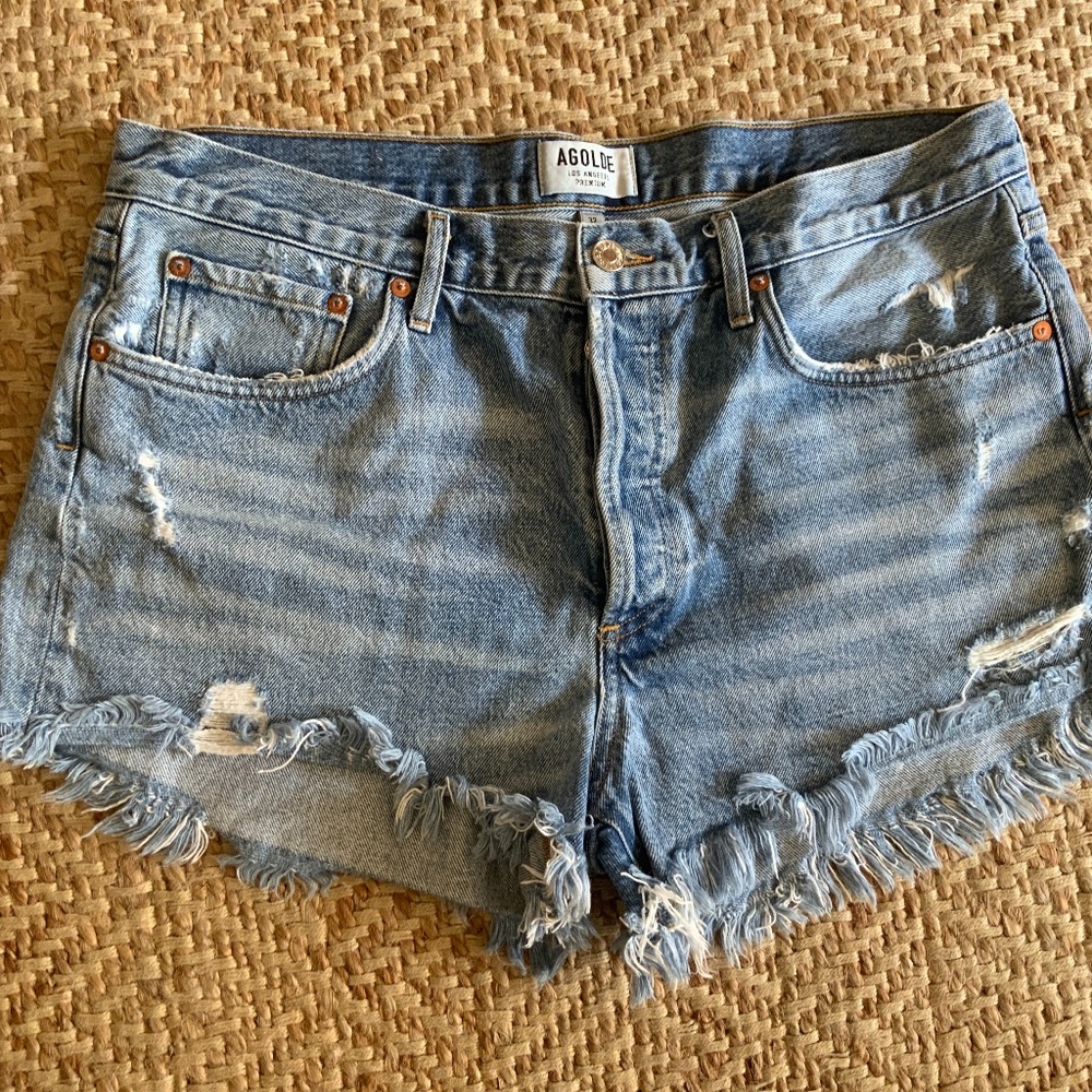 A GOLDE distressed button fly cheeky shorts/32